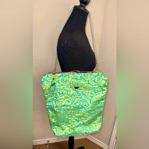 Trina Brocade Frame Clutch Purse Turquoise Green Chain Strap Retro Evening Bag